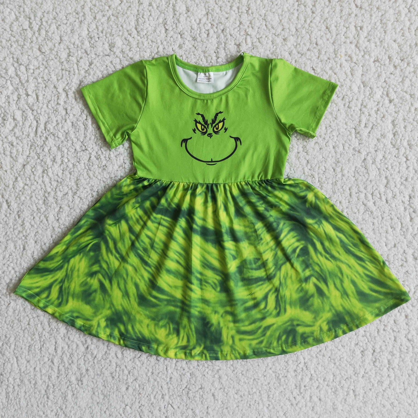 E3-3 Green Frog Smiling Camo Print Girls Christmas Knee Length Dress