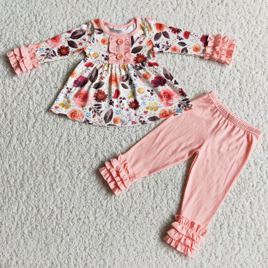 (Promotion) 6 C7-20 Flowers Tunic Top Pink Pants Girls Clothes Set