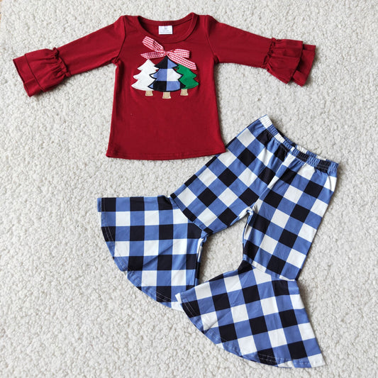 (Promotion)6 C6-40 Long sleeve bell bottom pants Christmas embroideried outfits