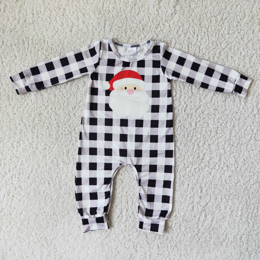 (Promotion)6 A19-25 Christmas Santa Plaid Print Baby Boys Romper