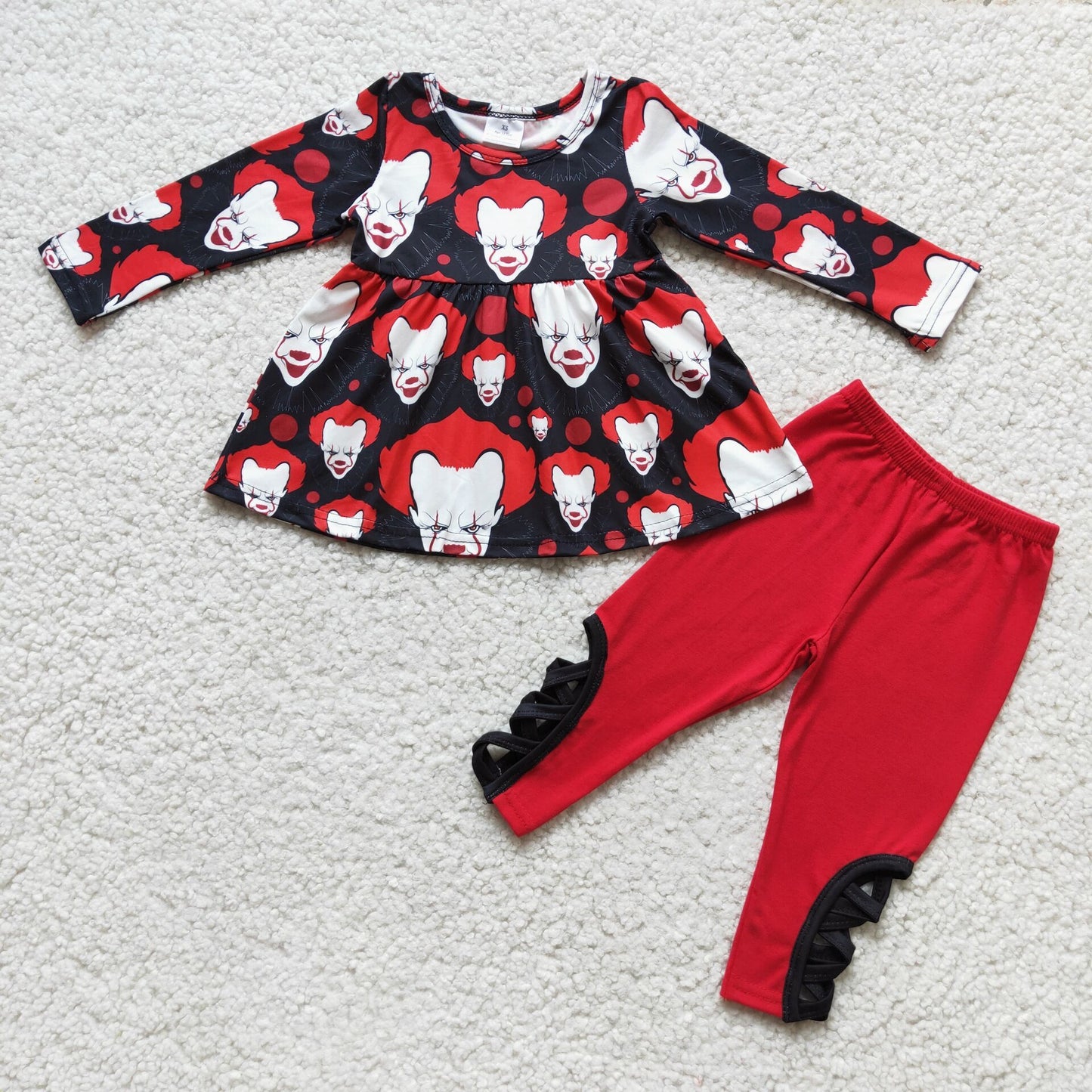 (Promotion)6 C7-23 Clown Tunic Top Red Legging Pants Girls Halloween Clothes Set
