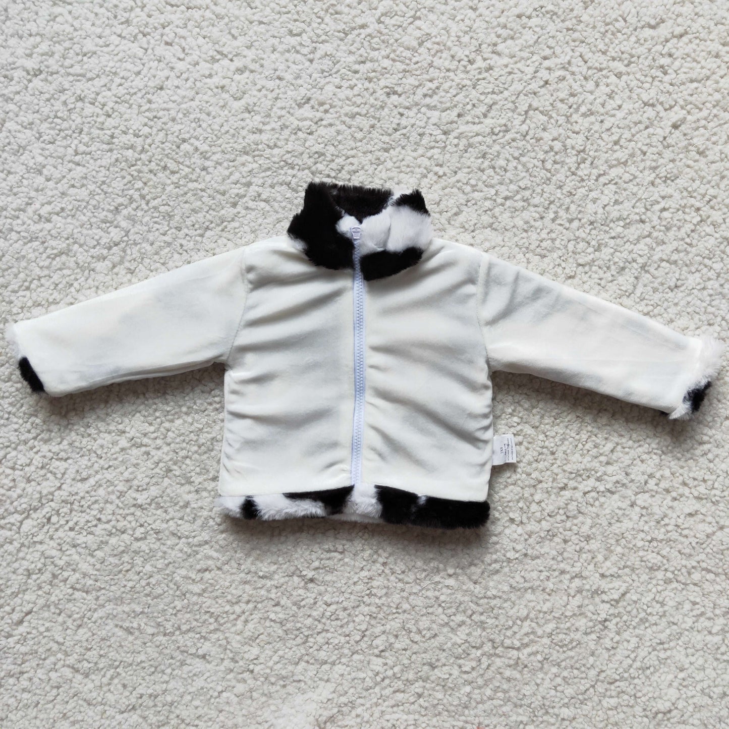Cow print full zipper faux fur jackets  6 B0-19
