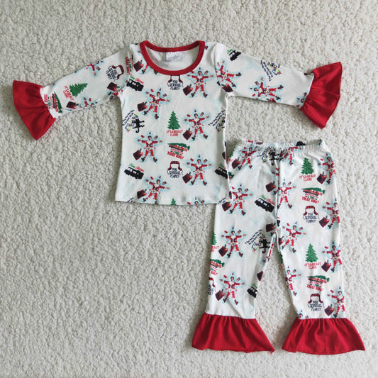 (Promotion)6 A2-18 Film Characters Print Girls Christmas Pajamas Clothes Set