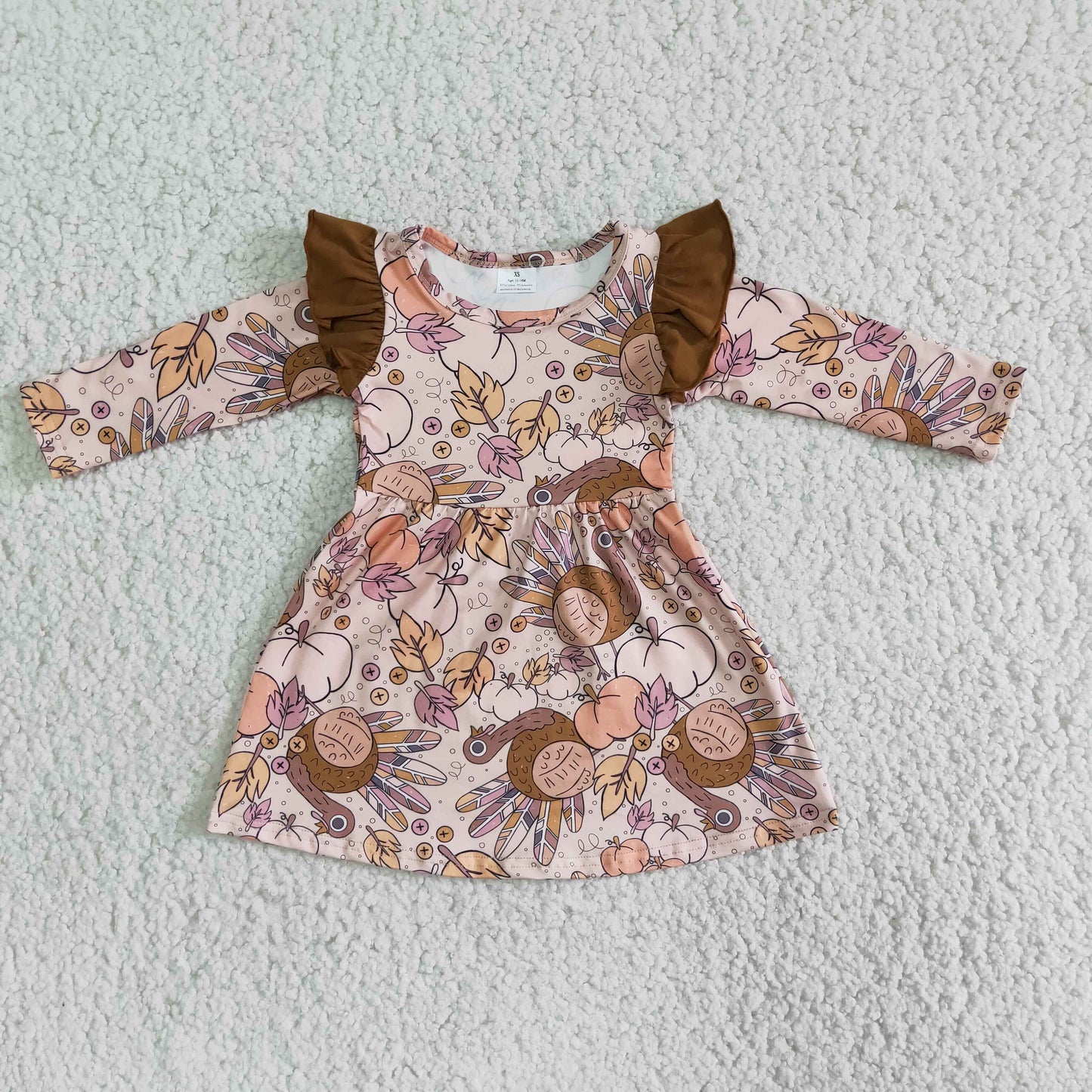 (Promotion)6 A6-11 Turkey Pumpkin Print Girls Thanksgiving Knee Length Dress