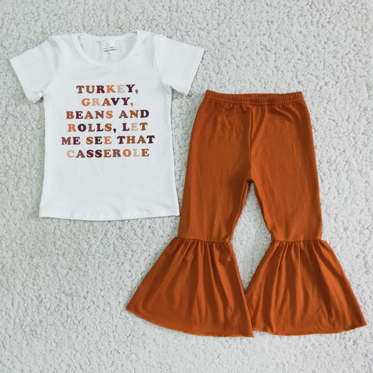 Short sleeve bell bottom pants Thanksgiving outfits    D7-18