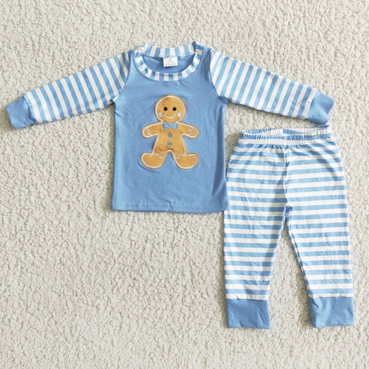 (Promotion) 6 B8-23 Boy's long sleeve pants Christmas gingerbread embroideried pajamas