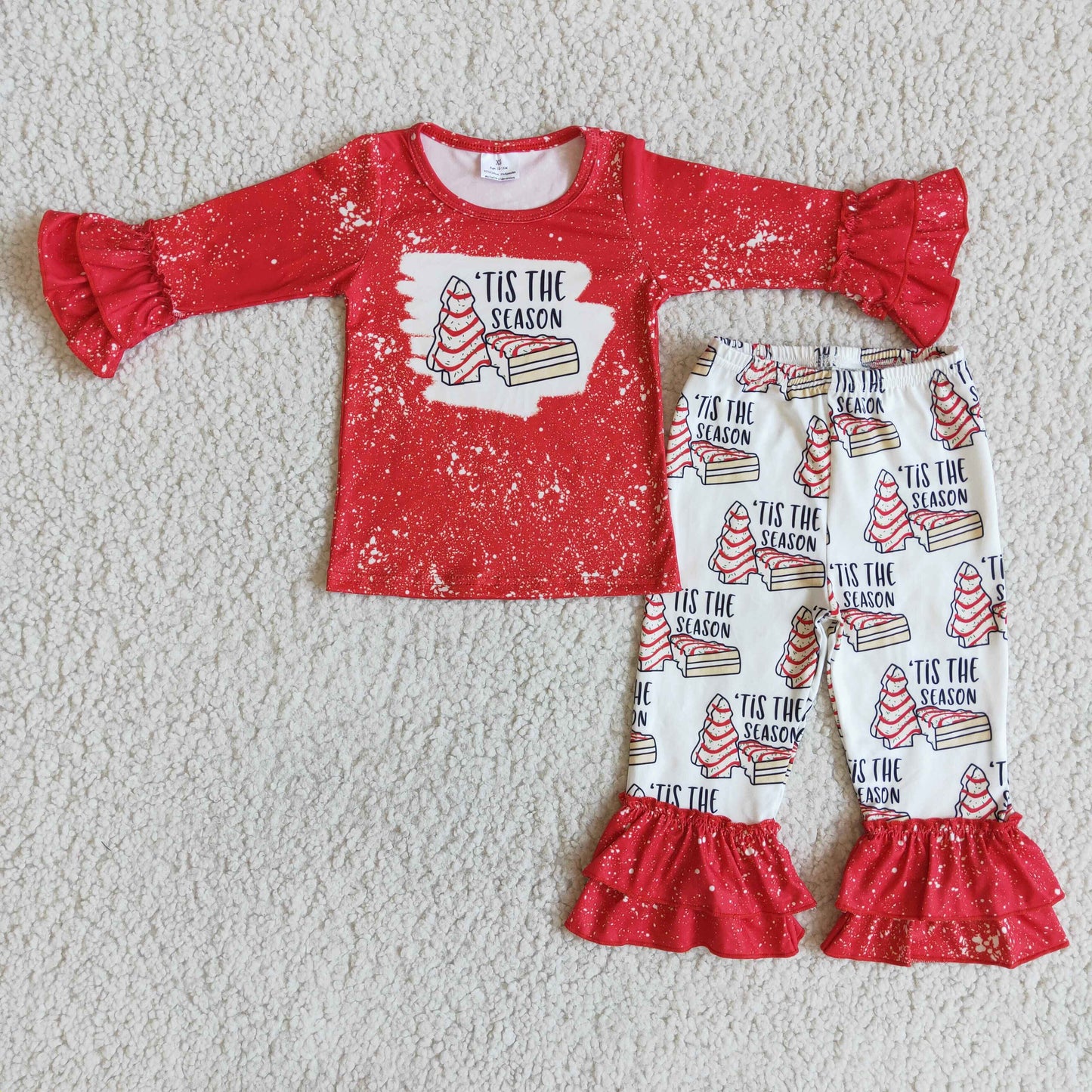 (Promotion) 6 B13-30 It's Season Debbie Cake Red Top Ruffle Pants Girls Christmas Clothes Set