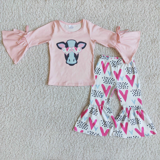 (Promotion)Girls cow design heart print Valentines outfits   6 A15-29
