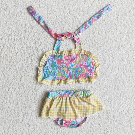 Girls flower print 2 pieces swimsuits E10-20
