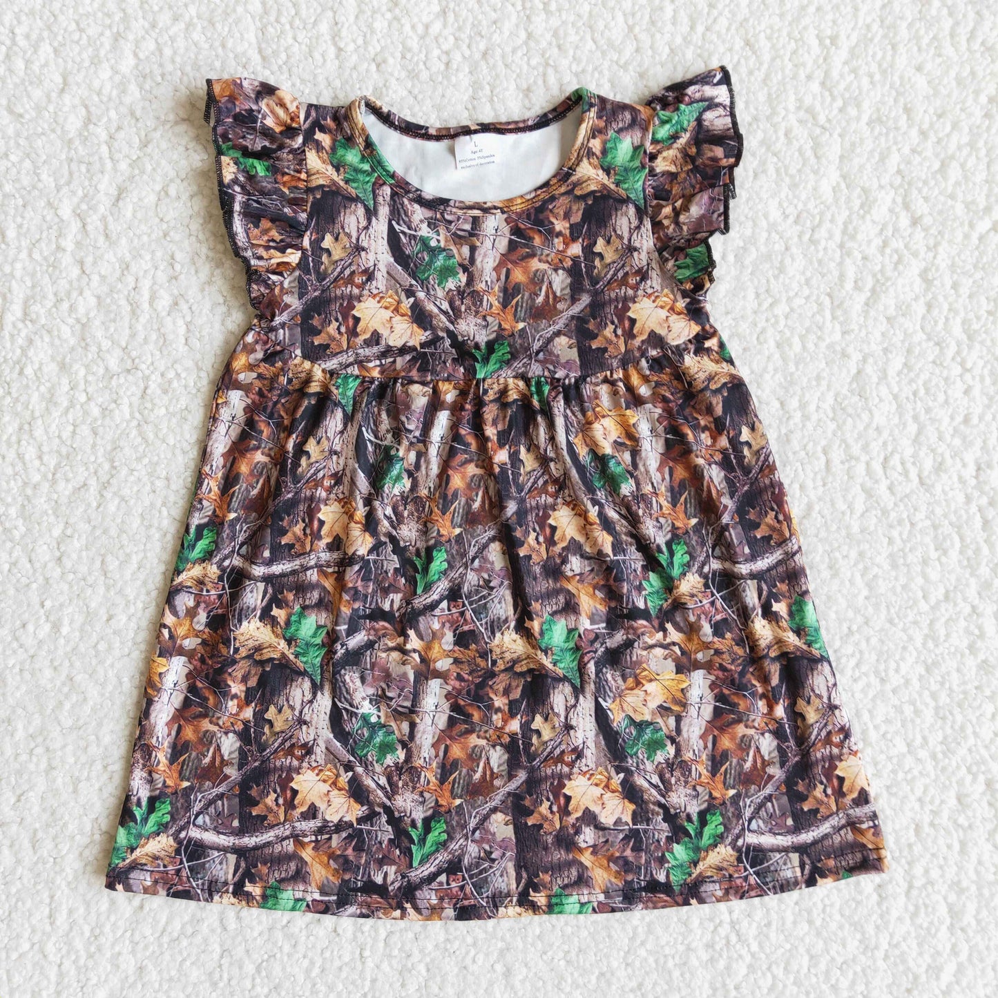 (Promotion)E12-3 Branch Camo Girls Flutter Sleeve Knee Length Summer Dress