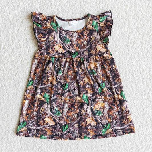 (Promotion)E12-3 Branch Camo Girls Flutter Sleeve Knee Length Summer Dress