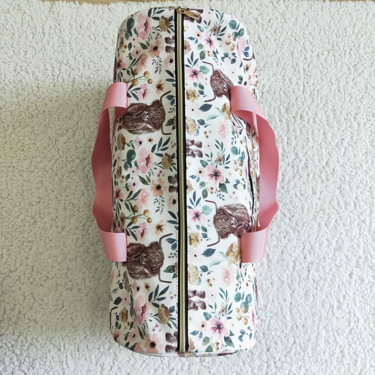 Gym floral highland cow print bag     BA0008 Overnight Bags