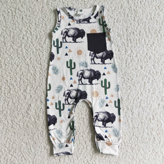 Baby boys sleeveless bull western summer romper   SR0071
