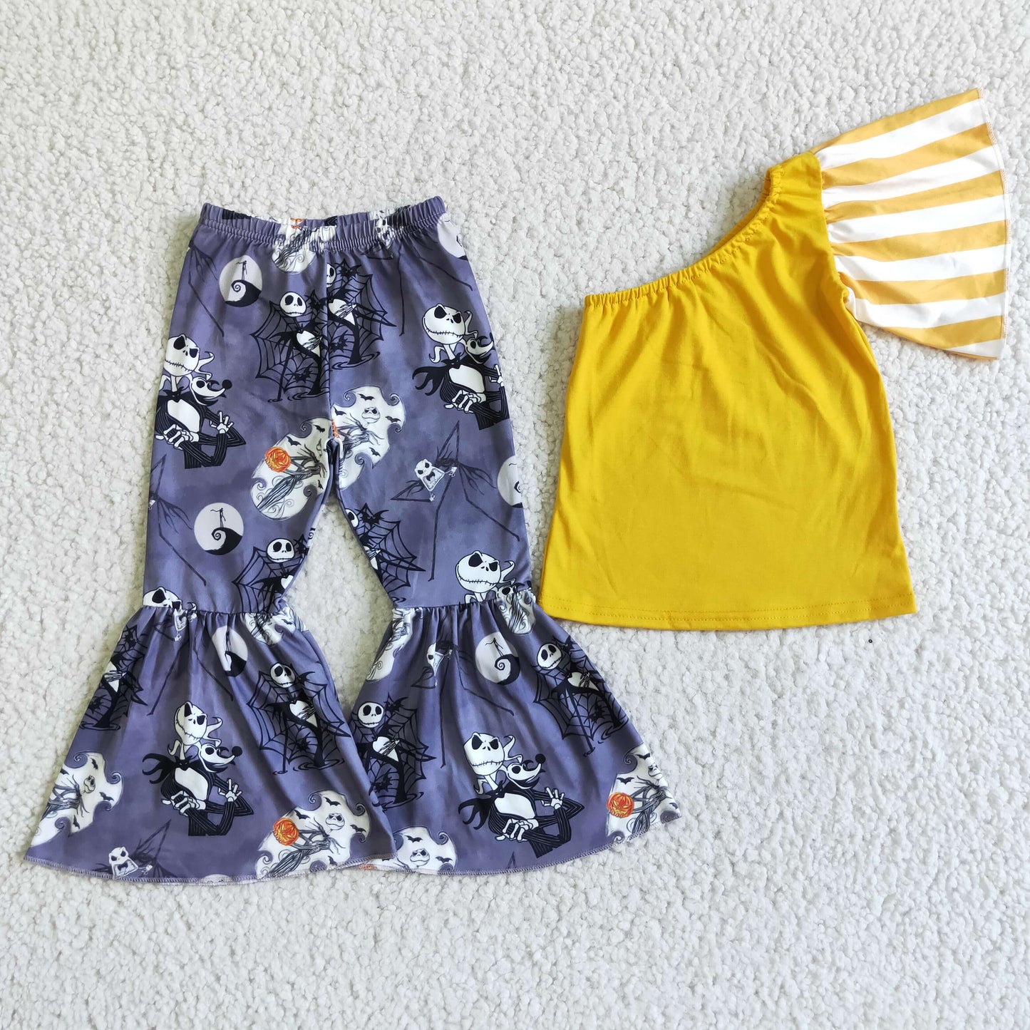 GSPO0138 Yellow Top Nightmar* Bell Pants Girls Halloween Clothes Set