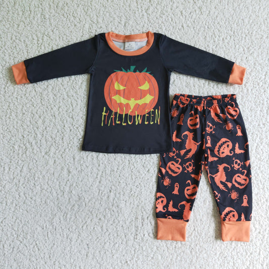 BLP0014 Pumpkin Smiling Top Pants Boys Halloween Clothes Set