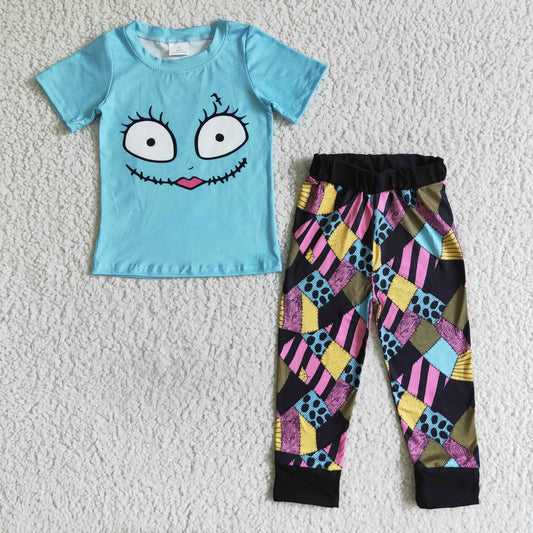 BSPO0022 Nightmar* Smiling Blue Print Kids Halloween Clothes Set