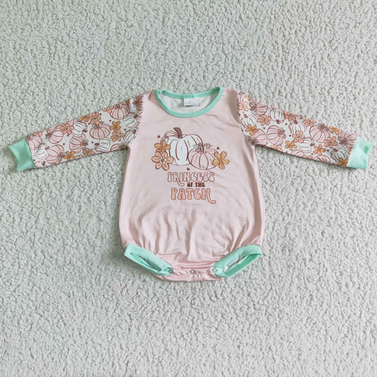 LR0092 Pumpkin Patch Flowers Print Baby Girls Fall Romper