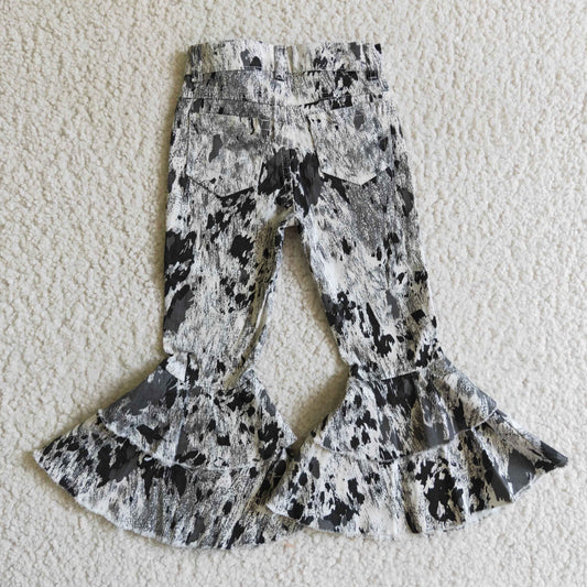 Grey tie-dye denim bell bottom jeans   P0023