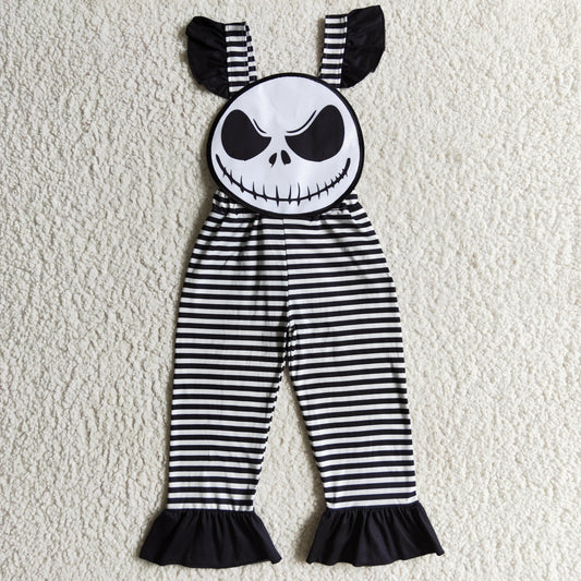 SR0081 Nightmar* Smiling Embroidery Stripes Baby Girls Halloween Strap Jumpsuits