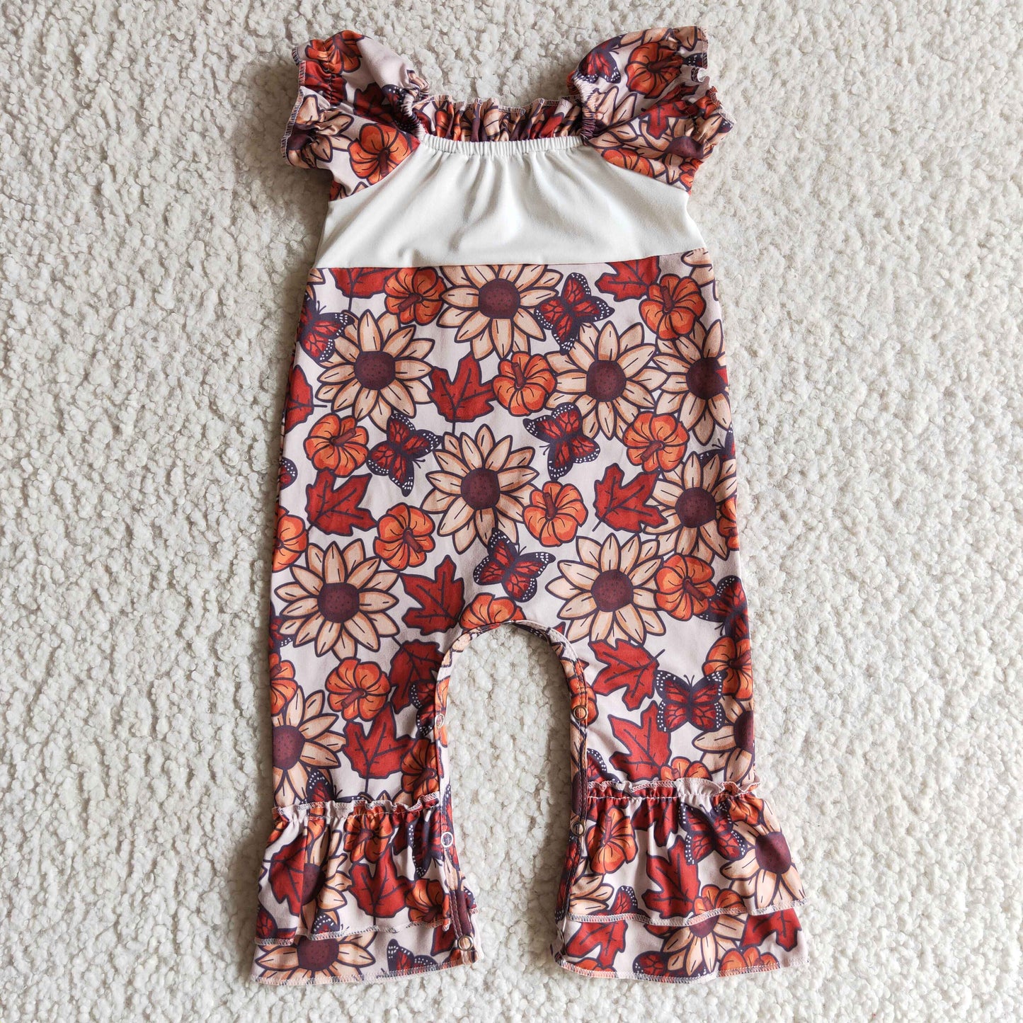 Girls short sleeve punpkin and flora print romper      SR0094