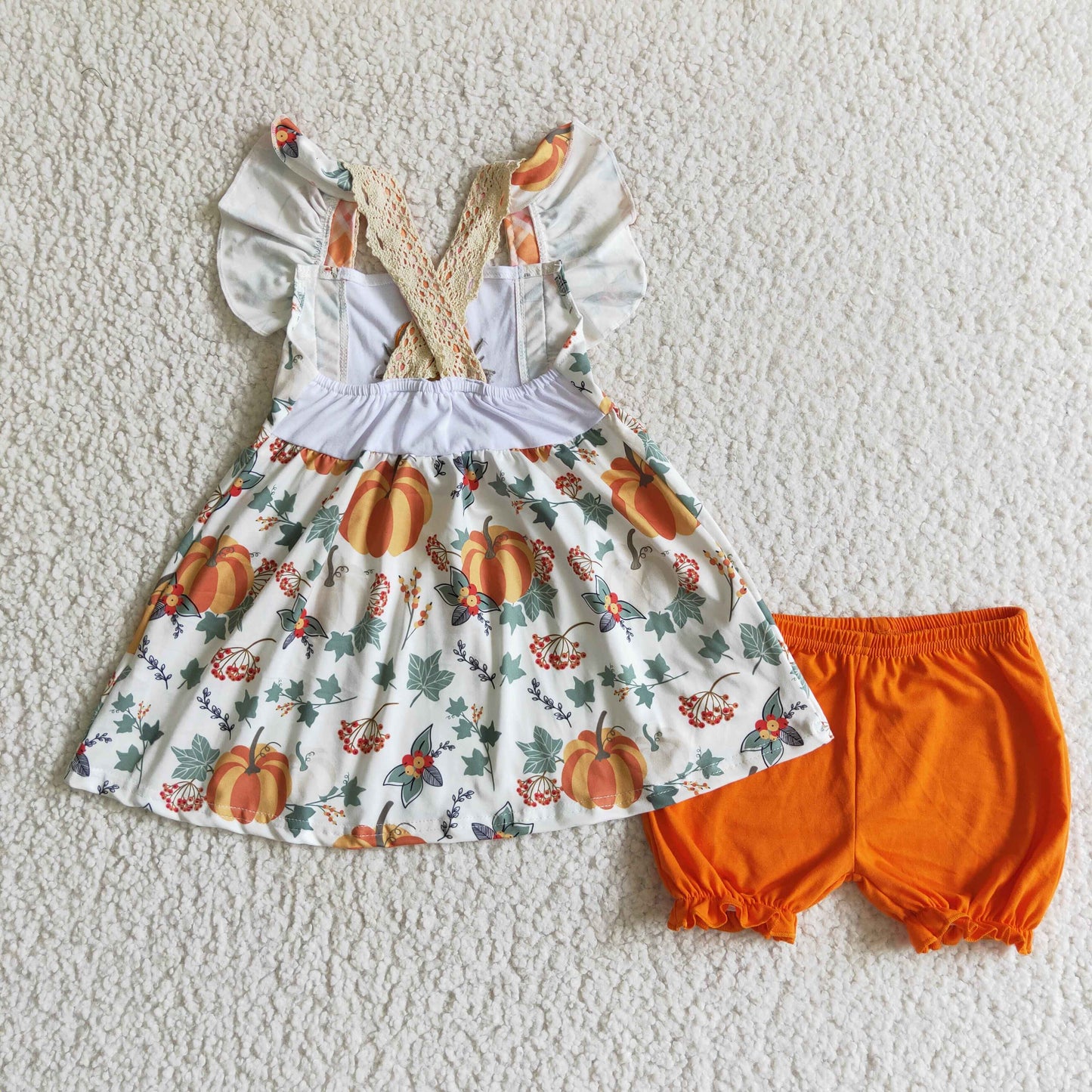 Girls sleeveless punpkin shorts outfits    GSSO0125