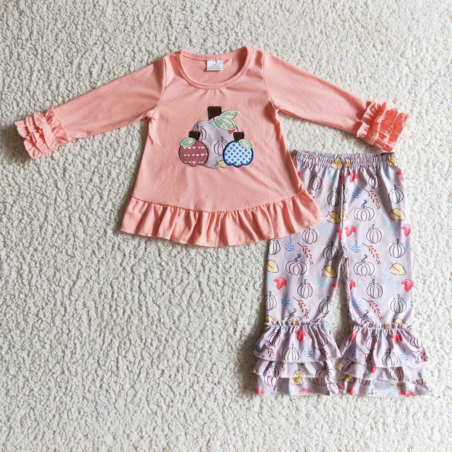 Girls fall pumpkin embroidery outfits   GLP0209