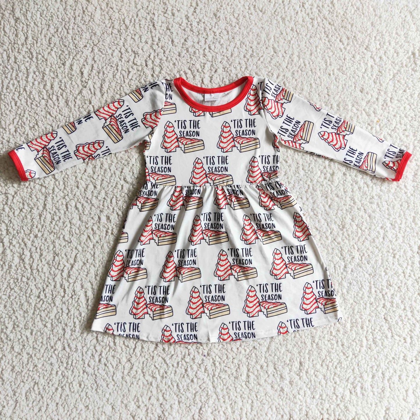 GLD0110 It's Season Debbie Cake Print Girls Christmas Knee Length Dress