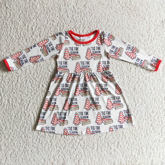 GLD0110 It's Season Debbie Cake Print Girls Christmas Knee Length Dress