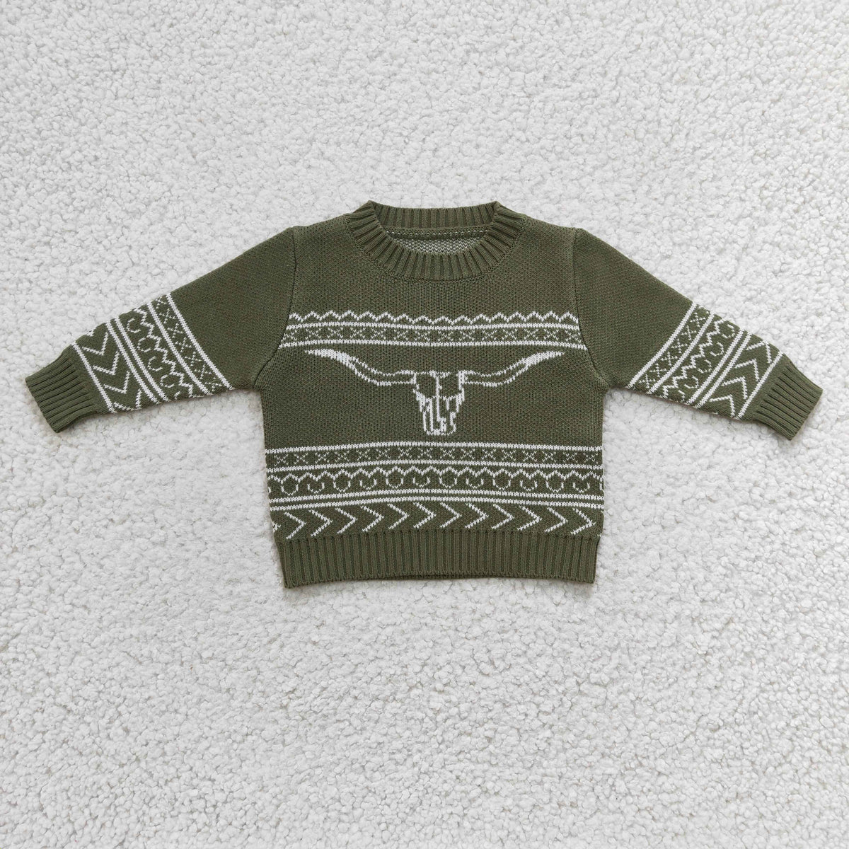 BT0178 Boys western cow skull print woolen sweater