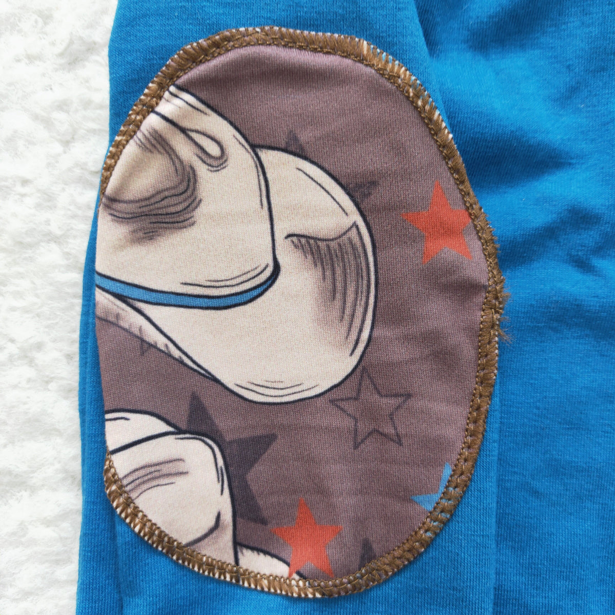 BT0101 Howdy Cowboy Hat Blue Print Boys Long Sleeve Zipper Pullover Top