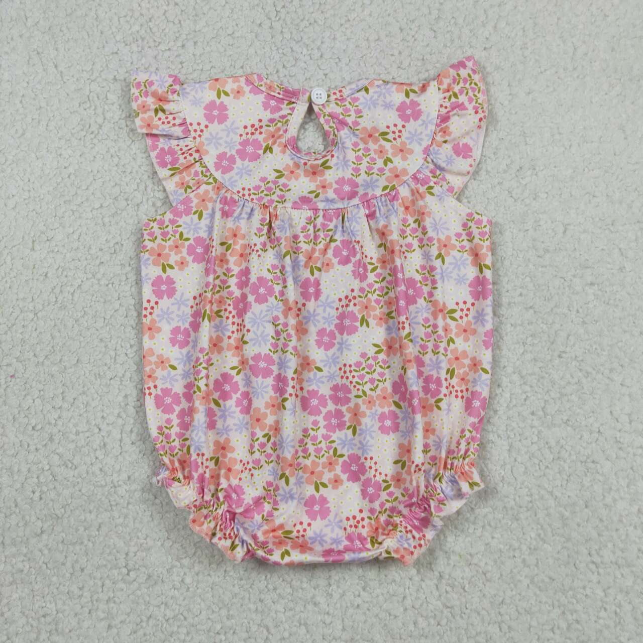 SR4142 I LOVE DAD Embroidery Pink Flowers Print Baby Girls Summer Smocked Romper