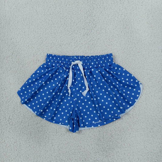 SS0966 Blue Dots Print Girls Bottom Yoga Flutter Shorts