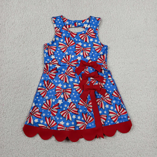 GSD3925 Bows Stars Girls 4th of July Scallop Yoga Dress