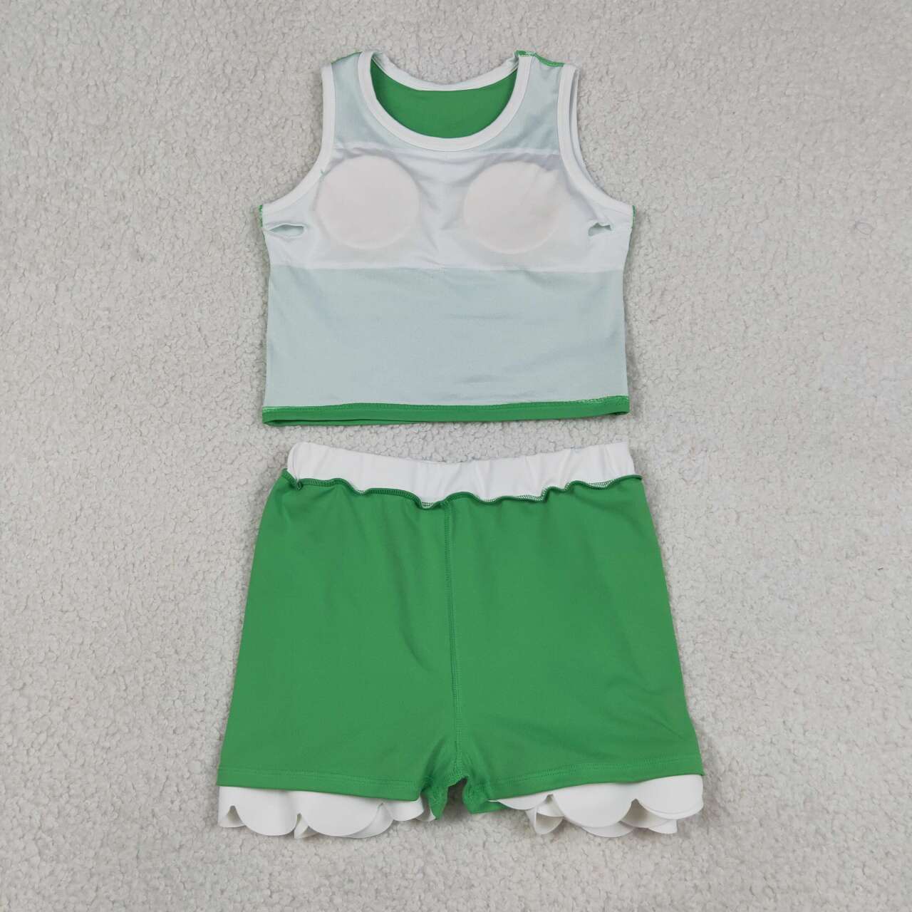 Kids Girls Green & White Scallop Active Skort Set