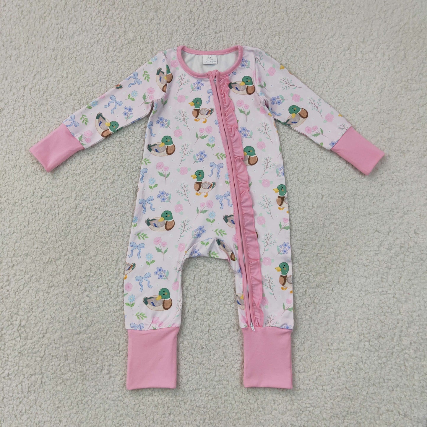 Duck Bows Flowers Baby Girls Fall Zipper Sleeper Romper