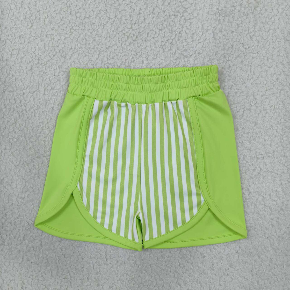 Green Stripes Print Girls Bottom Yoga Shorts
