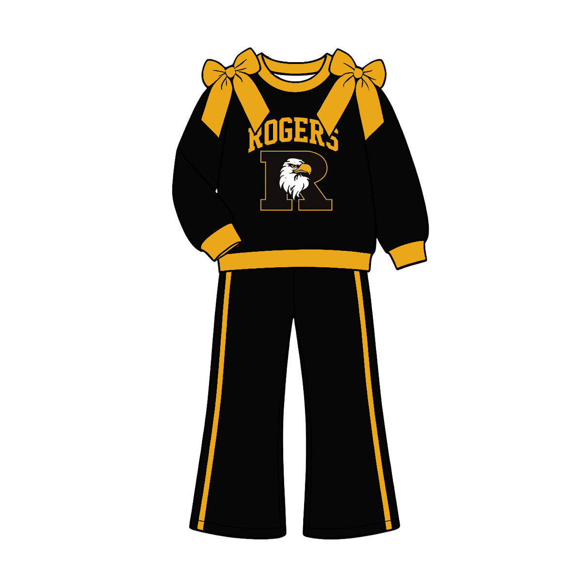 (Custom Design Preorder MOQ 5) Teams Rogers Eagles Yellow Bows Top Black Pockets Pants Girls Clothes Set