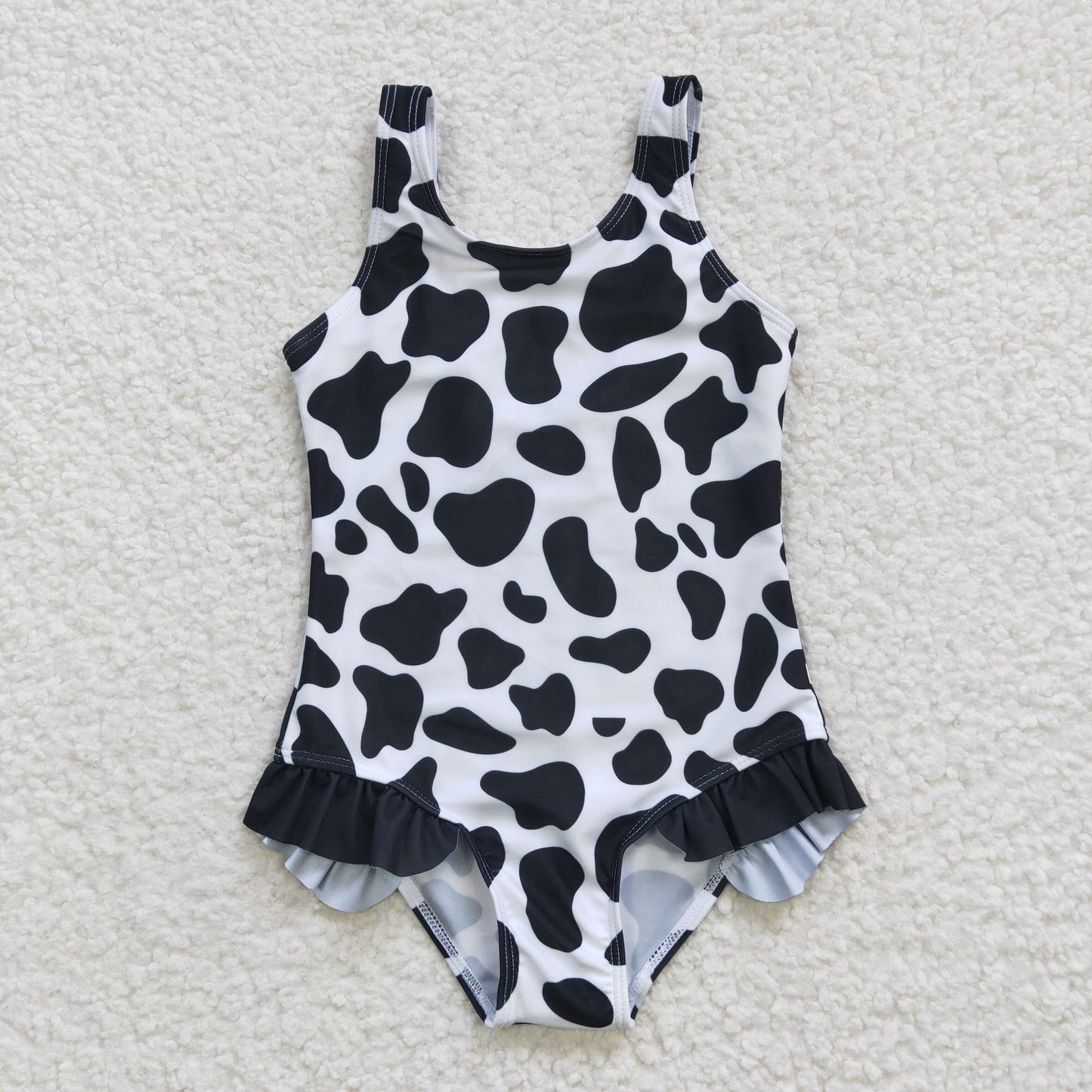 S0051 Baby Girls Cowhide Black & White 1 Piece Swimsuits
