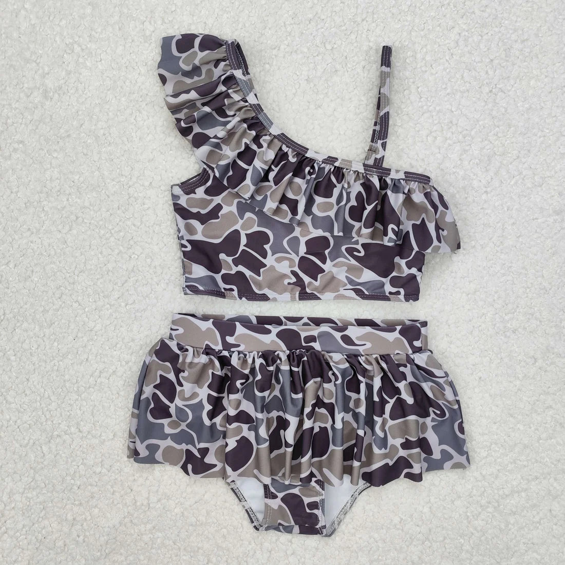 Sibling Baby Girls Strap Western Camo Print Ruffle Swimsuits