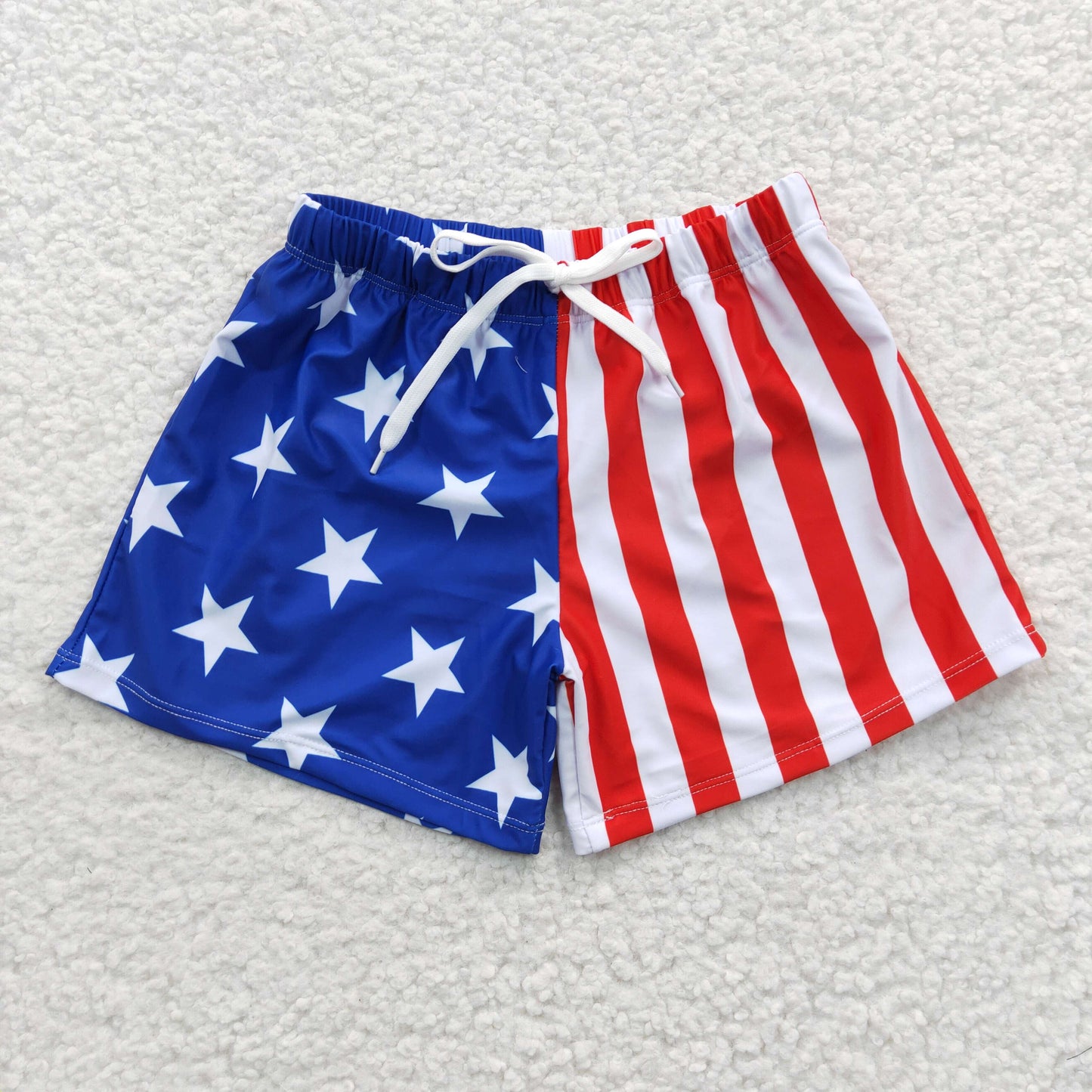 S0089  Stripes Stars Print Boys 4th of July Swim Trunks
