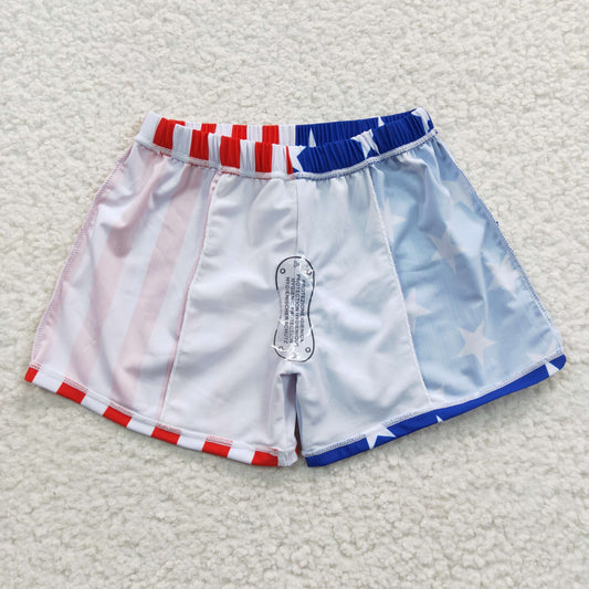 S0089  Stripes Stars Print Boys 4th of July Swim Trunks