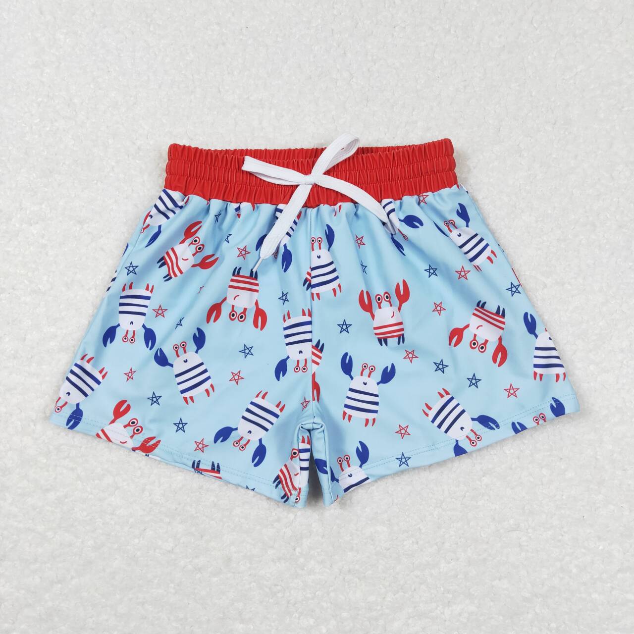 S0187  Crab Stars Print Boys 4th of July Swim Trunks