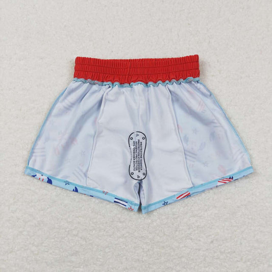S0187  Crab Stars Print Boys 4th of July Swim Trunks