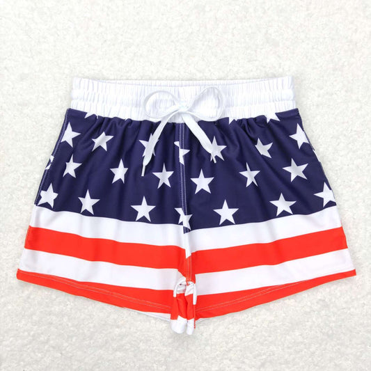 S0188  Stripes Stars Print Boys 4th of July Swim Trunks