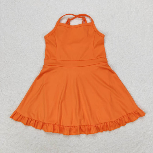 14 Colors Baby Girls Strap Ruffle Yoga Knee Length Dress Sisters Wear