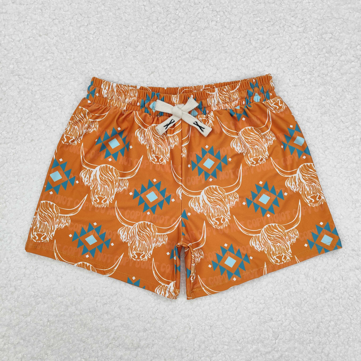 USA Shop S0463 Highland Cow Aztec Print Boys Swim Trunks