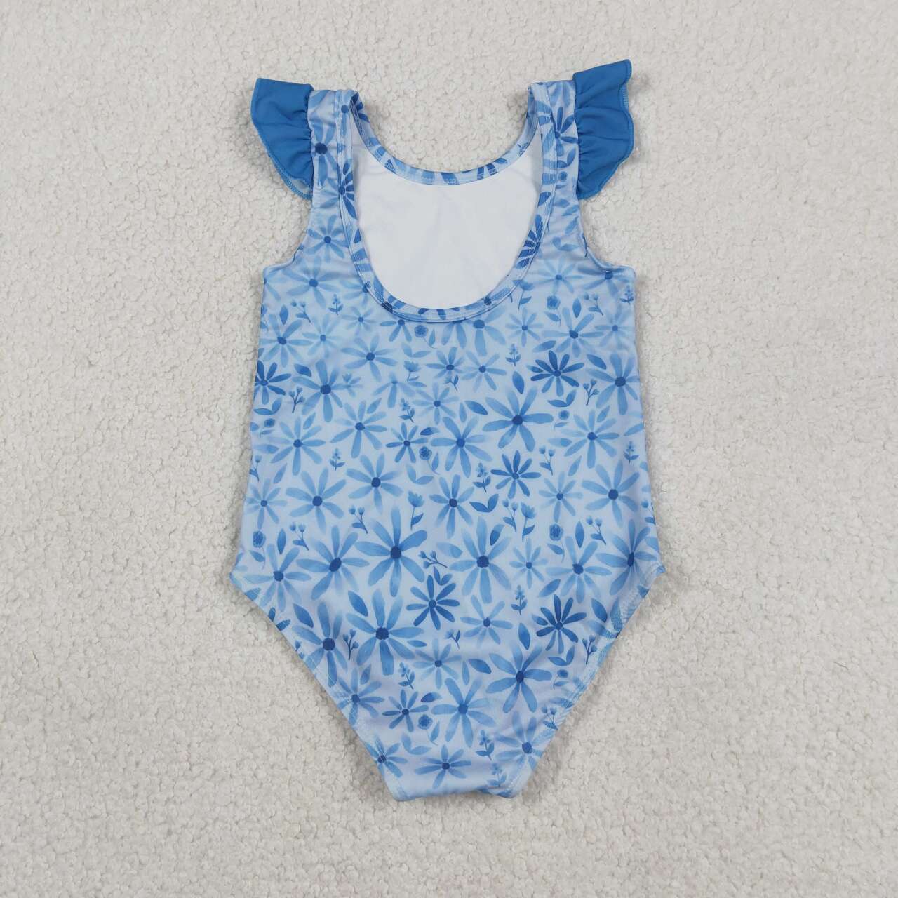 Baby Girls Blue Daisy Flowers Flutter Sleeve One Piece Swimsuit