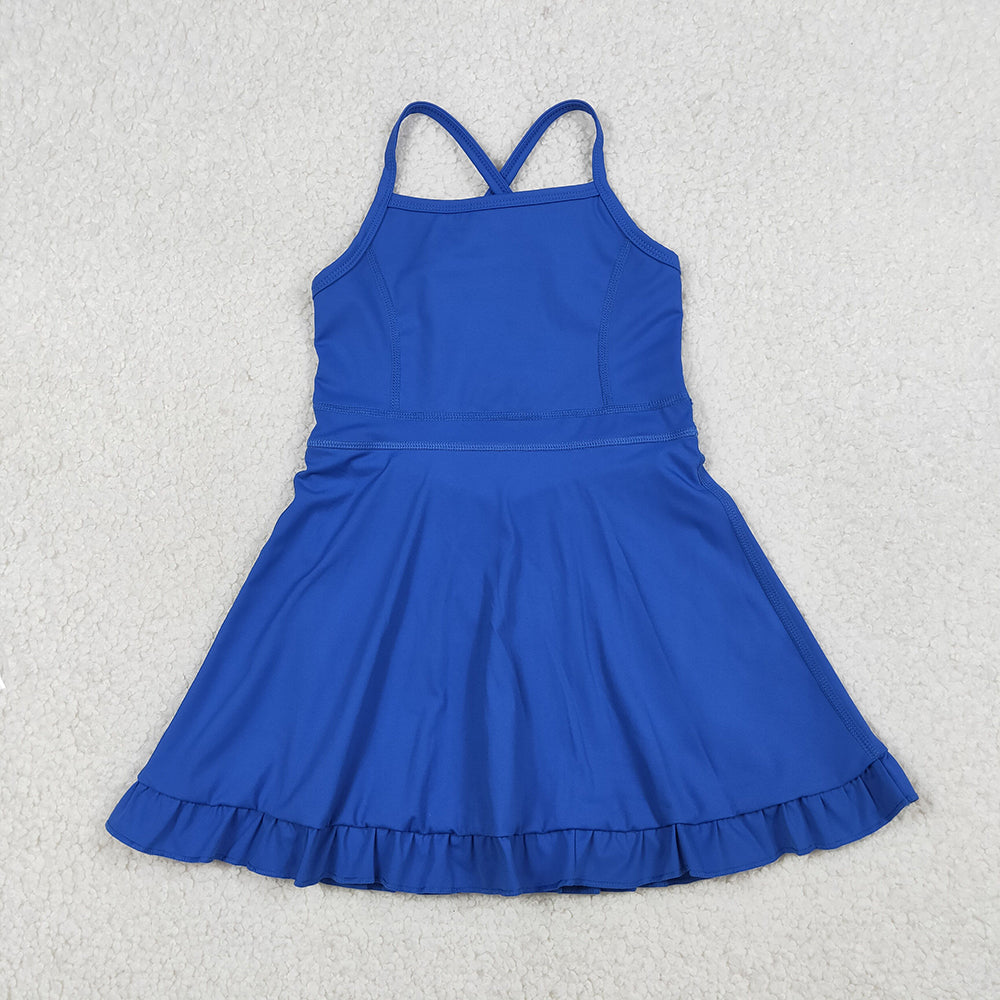14 Colors Baby Girls Strap Ruffle Yoga Knee Length Dress Sisters Wear