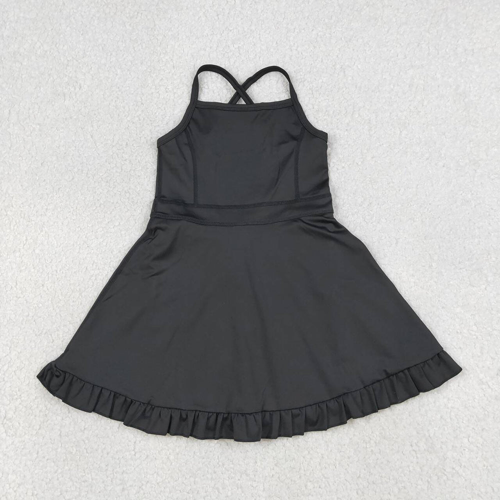 14 Colors Baby Girls Strap Ruffle Yoga Knee Length Dress Sisters Wear
