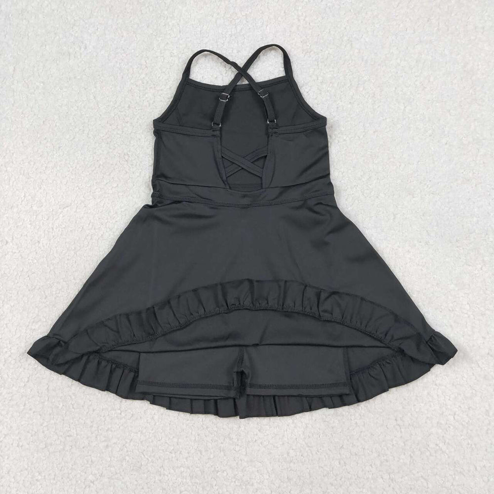 14 Colors Baby Girls Strap Ruffle Yoga Knee Length Dress Sisters Wear